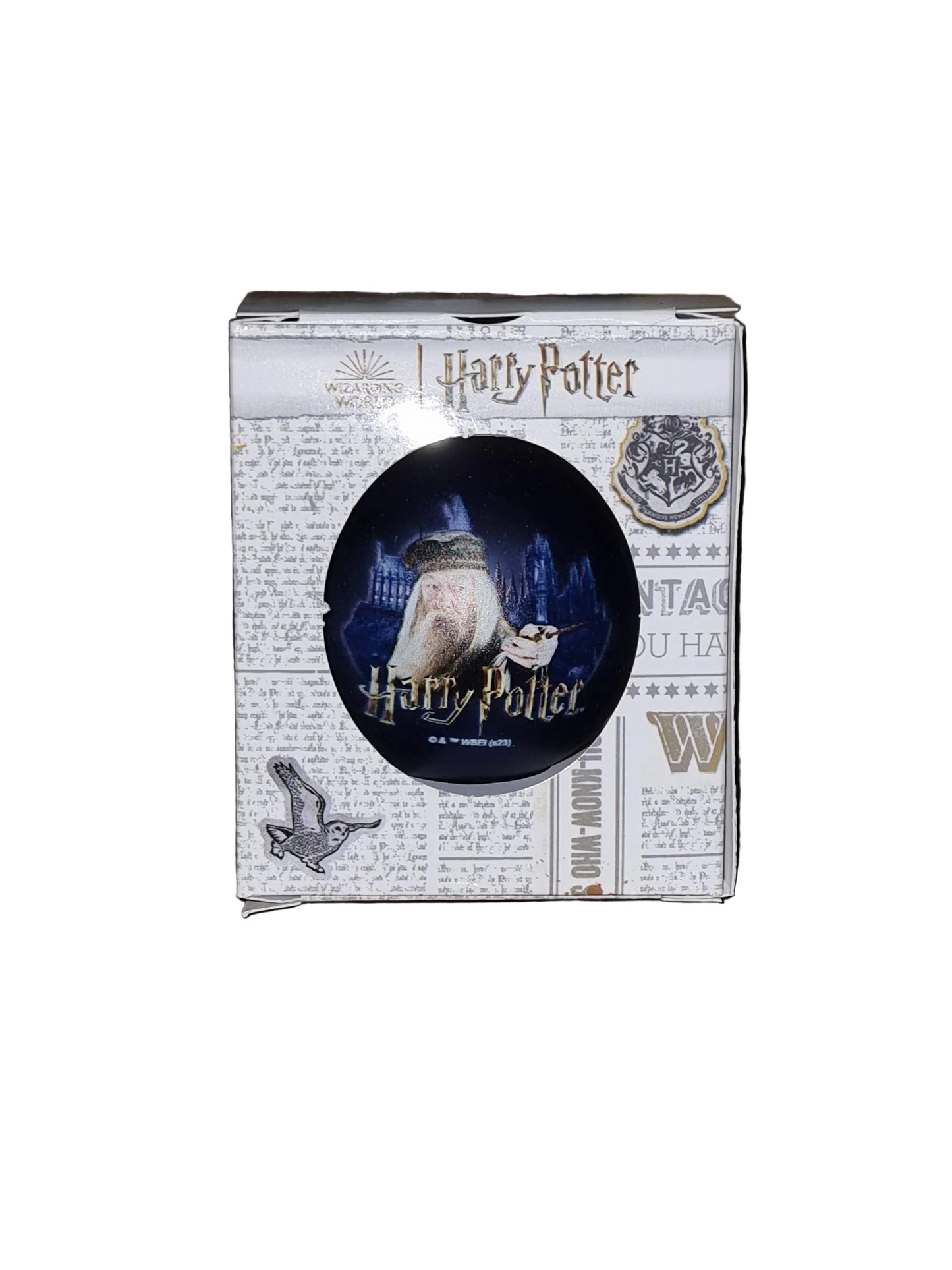 Harry Potter-themed glass Christmas bauble featuring Albus Dumbledore