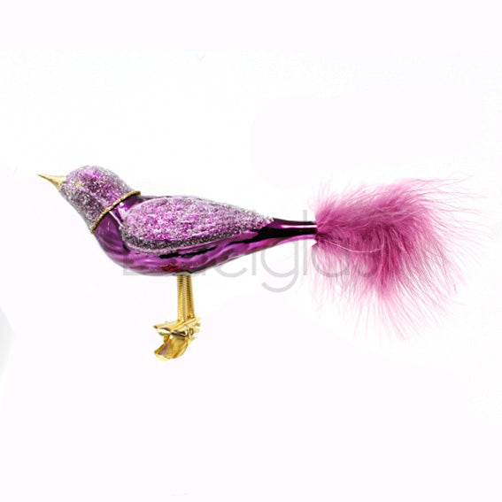 European Glass Christmas ornament of a Birds on Clip (G) | Medium Feather Tail