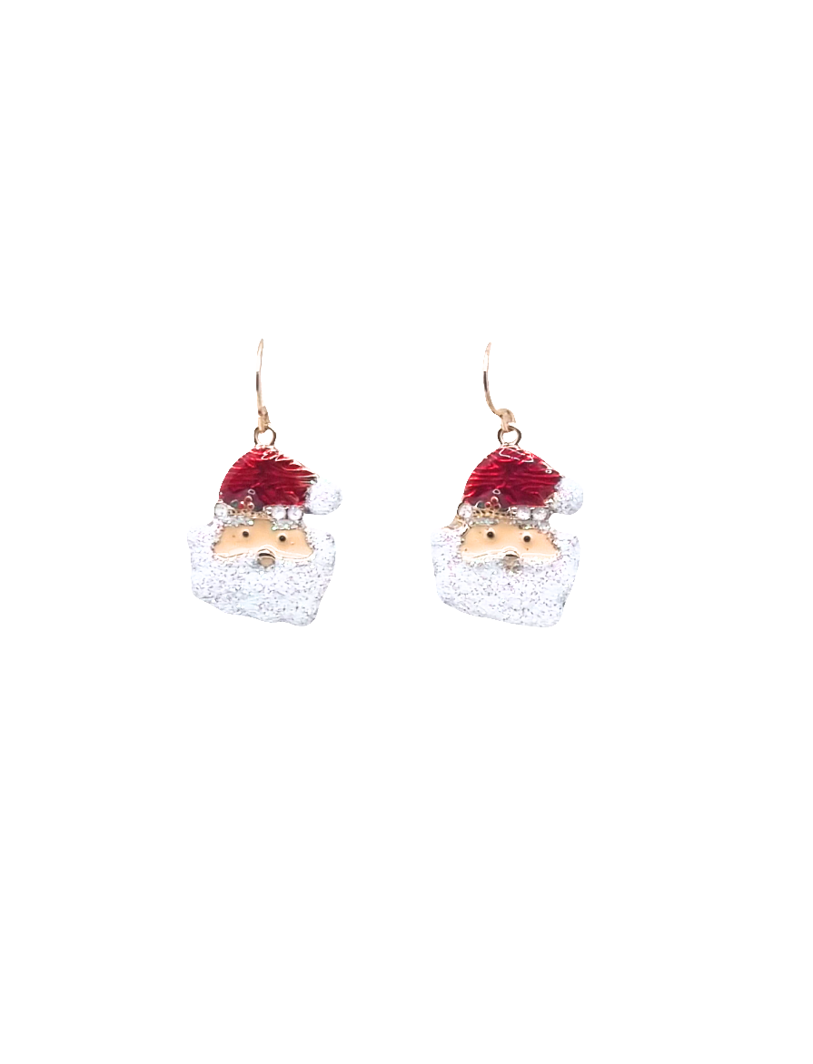 European Glass Christmas ornament of a Santa Sparkle Beard | Earrings