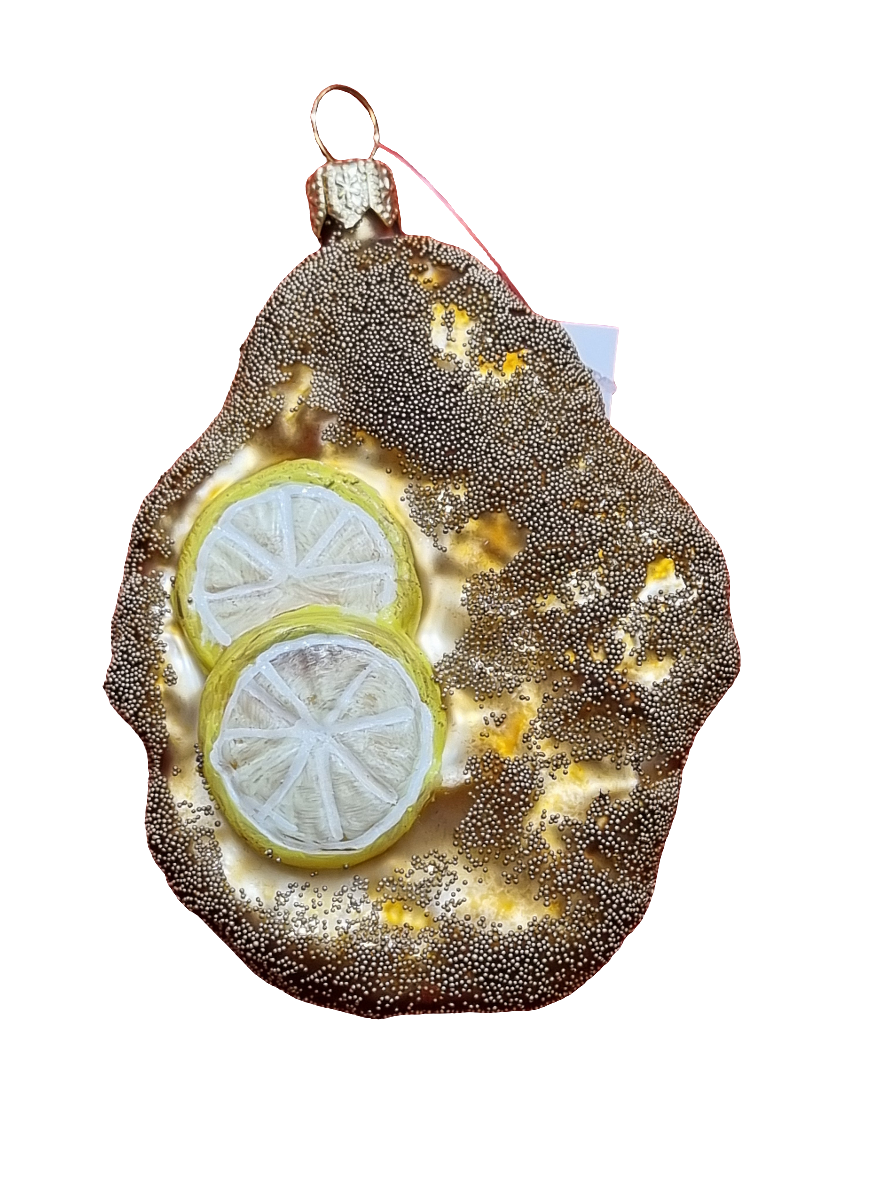 European Glass Christmas ornament of a Schnitzel with lemon