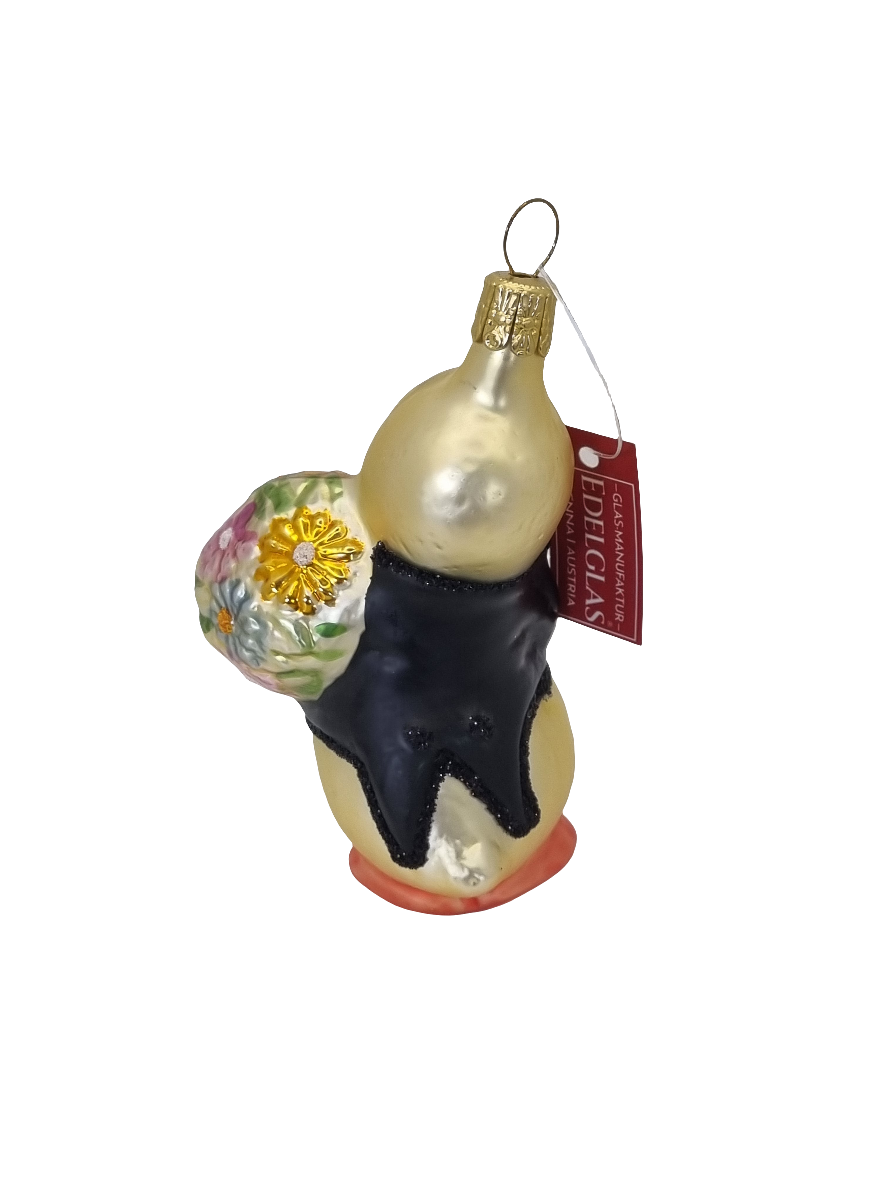 European Glass Christmas ornament of a Duck flowers tuxedo (K)