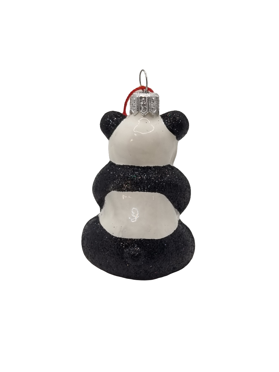 European Glass Christmas ornament of a Panda sparkle (N)