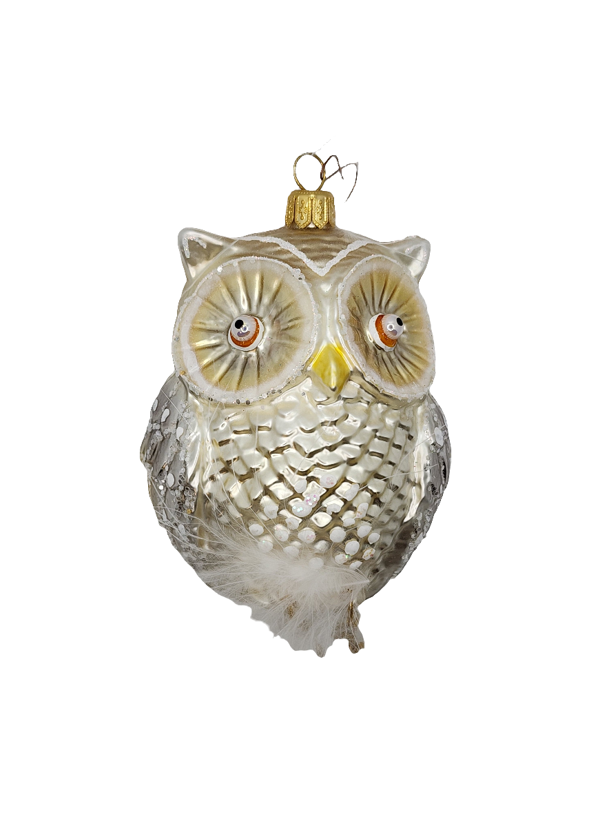 European Glass Christmas ornament of a Owl | with Feathers & Dangle Feet (V)