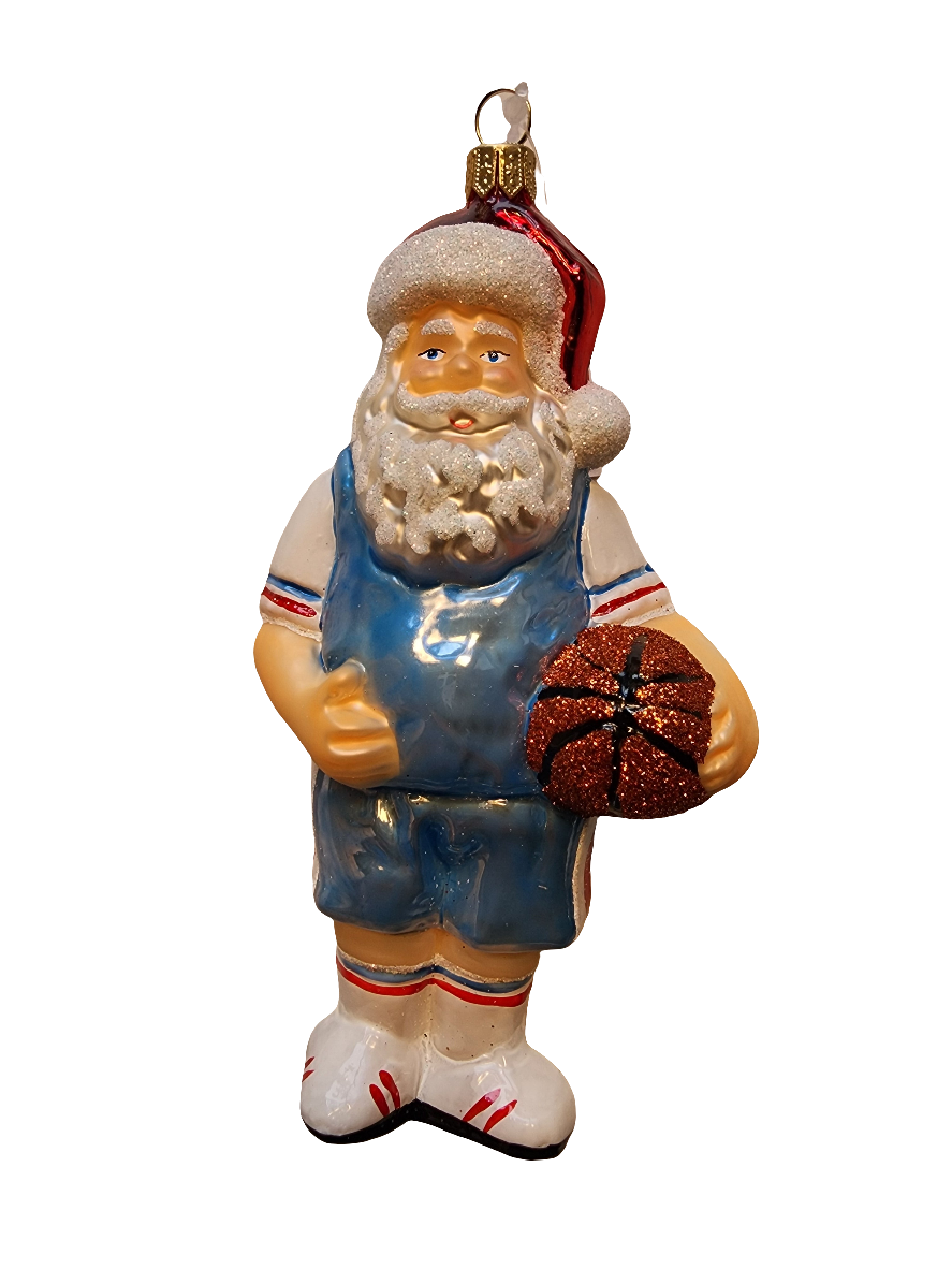 European Glass Christmas ornament of a Santa Basketball (W)