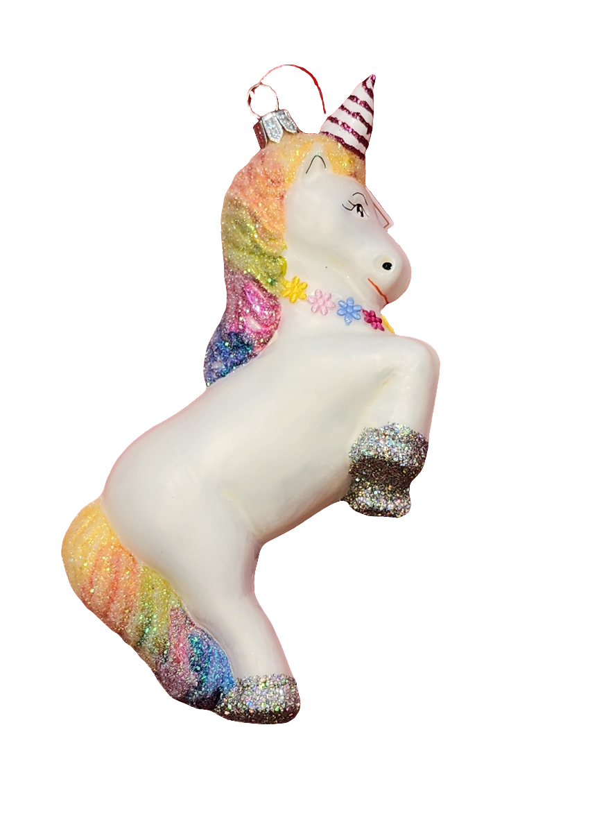 European Glass Christmas ornament of a Unicorn (U)