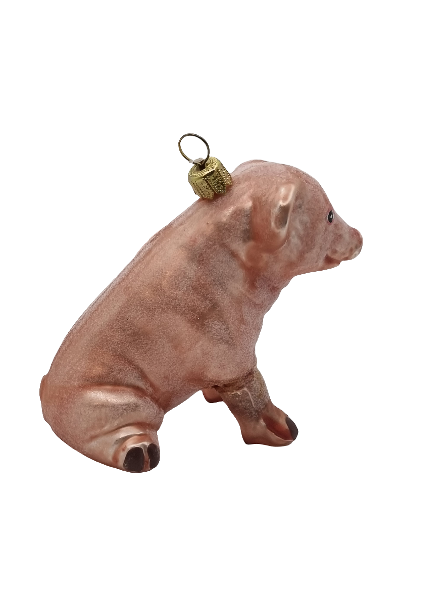 European Glass Christmas ornament of a Pig sitting large (W)