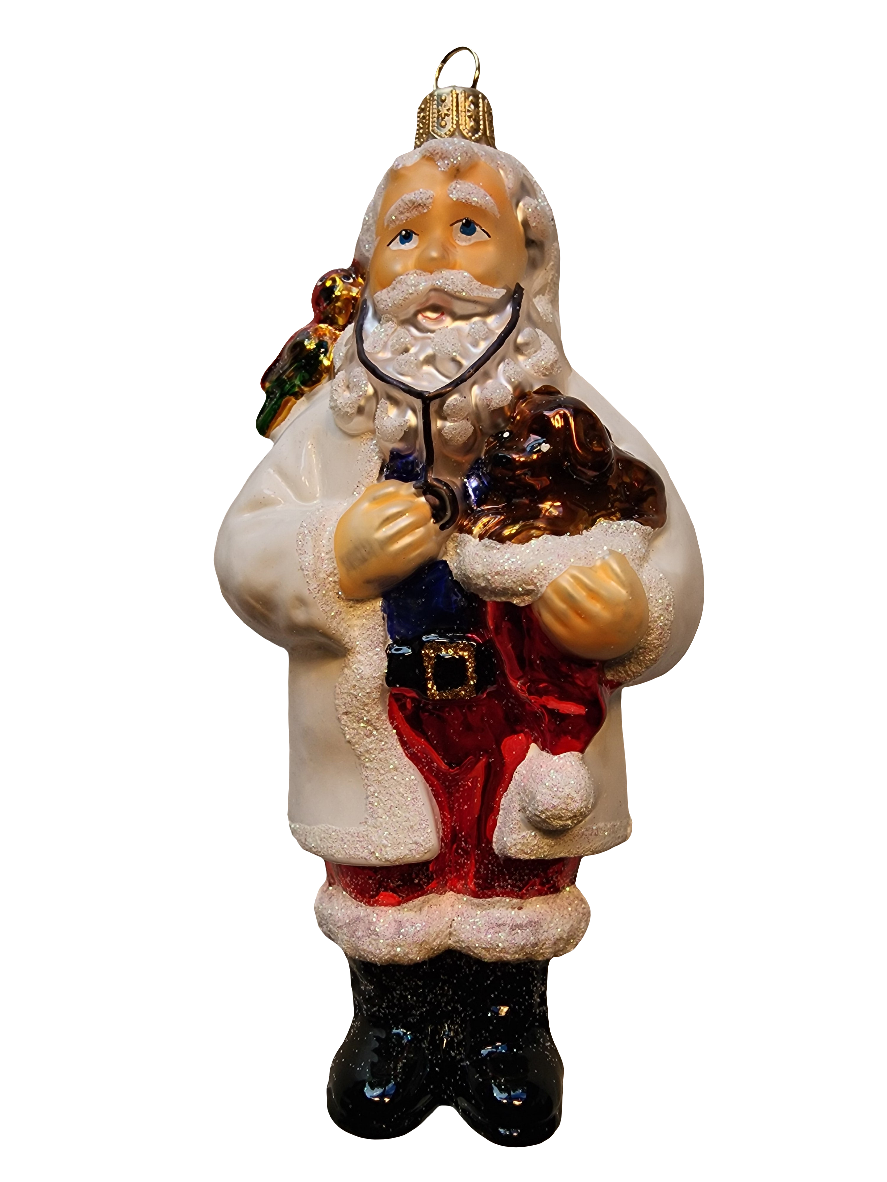 European Glass Christmas ornament of a Santa Vet (V)