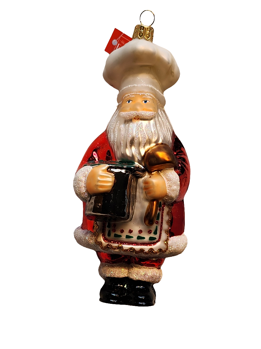 European Glass Christmas ornament of a Santa Chef (V)