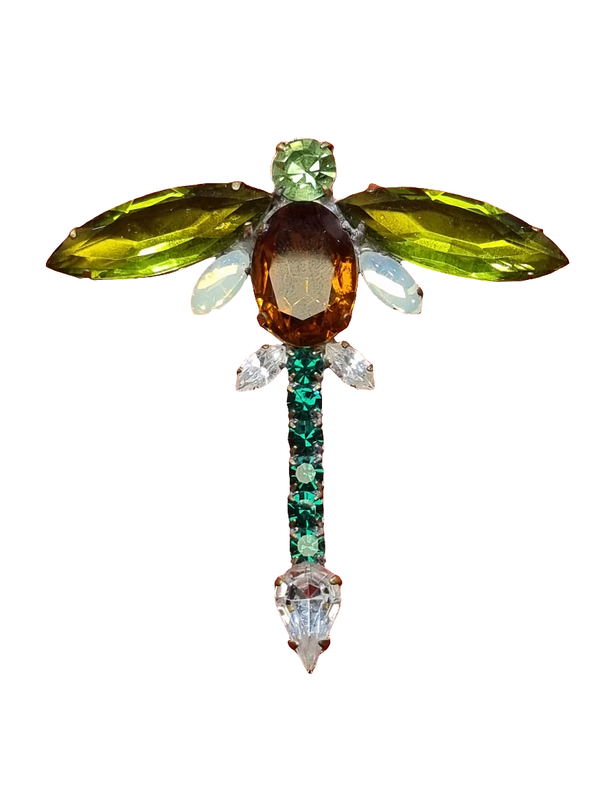 European Glass Christmas ornament of a Dragonfly with Yellow Crystal Wings | Brooch V