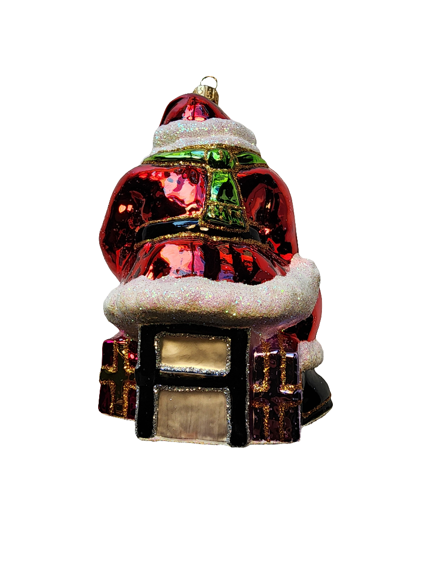 European Glass Christmas ornament of a Santa with Goblet and Presents (W)