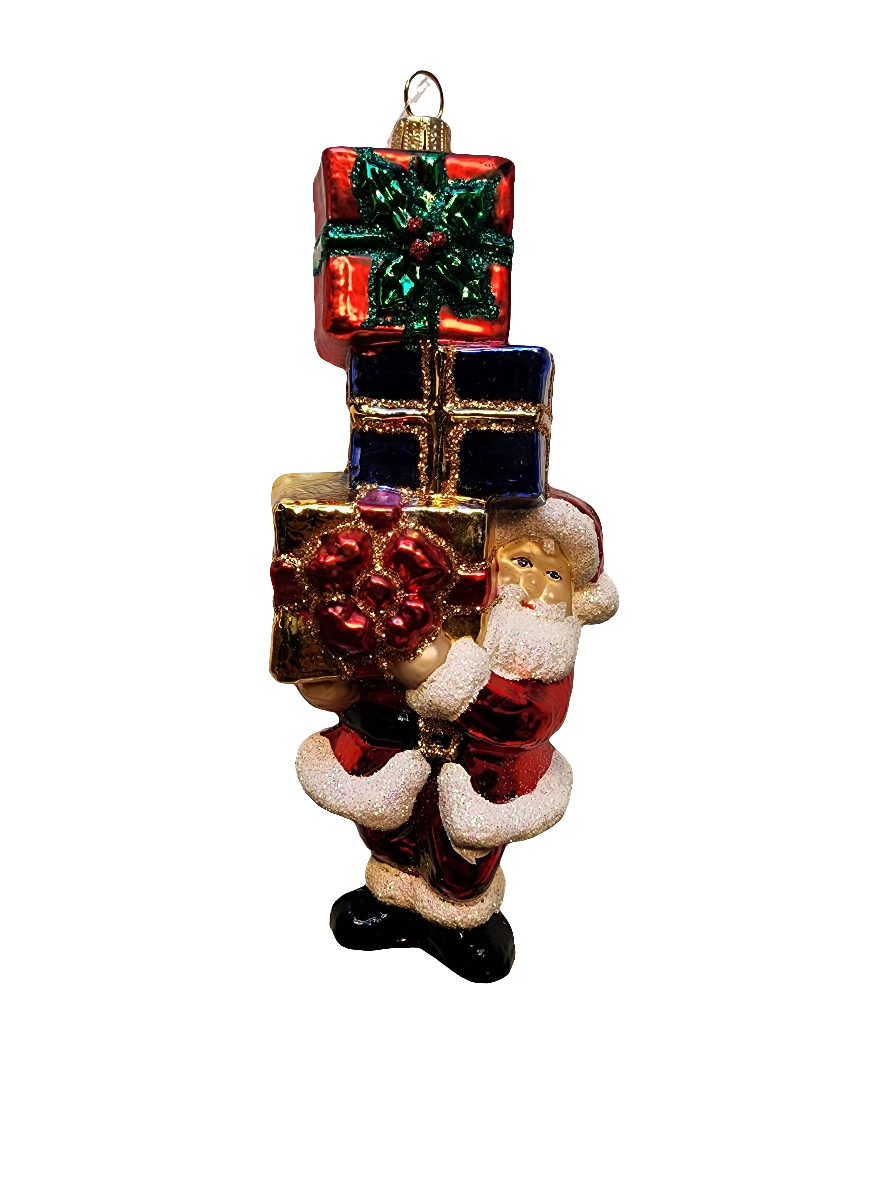 European Glass Christmas ornament of a Santa Presents Pile (V)