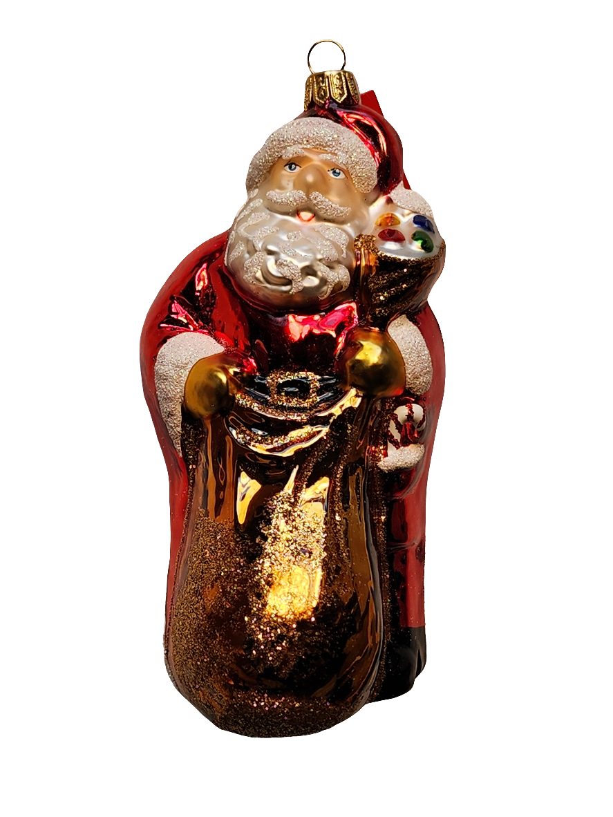 European Glass Christmas ornament of a Santa with Sack (W)