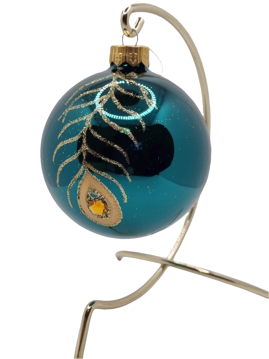 European Glass Christmas ornament of a Baubles | Green Peacock (F)