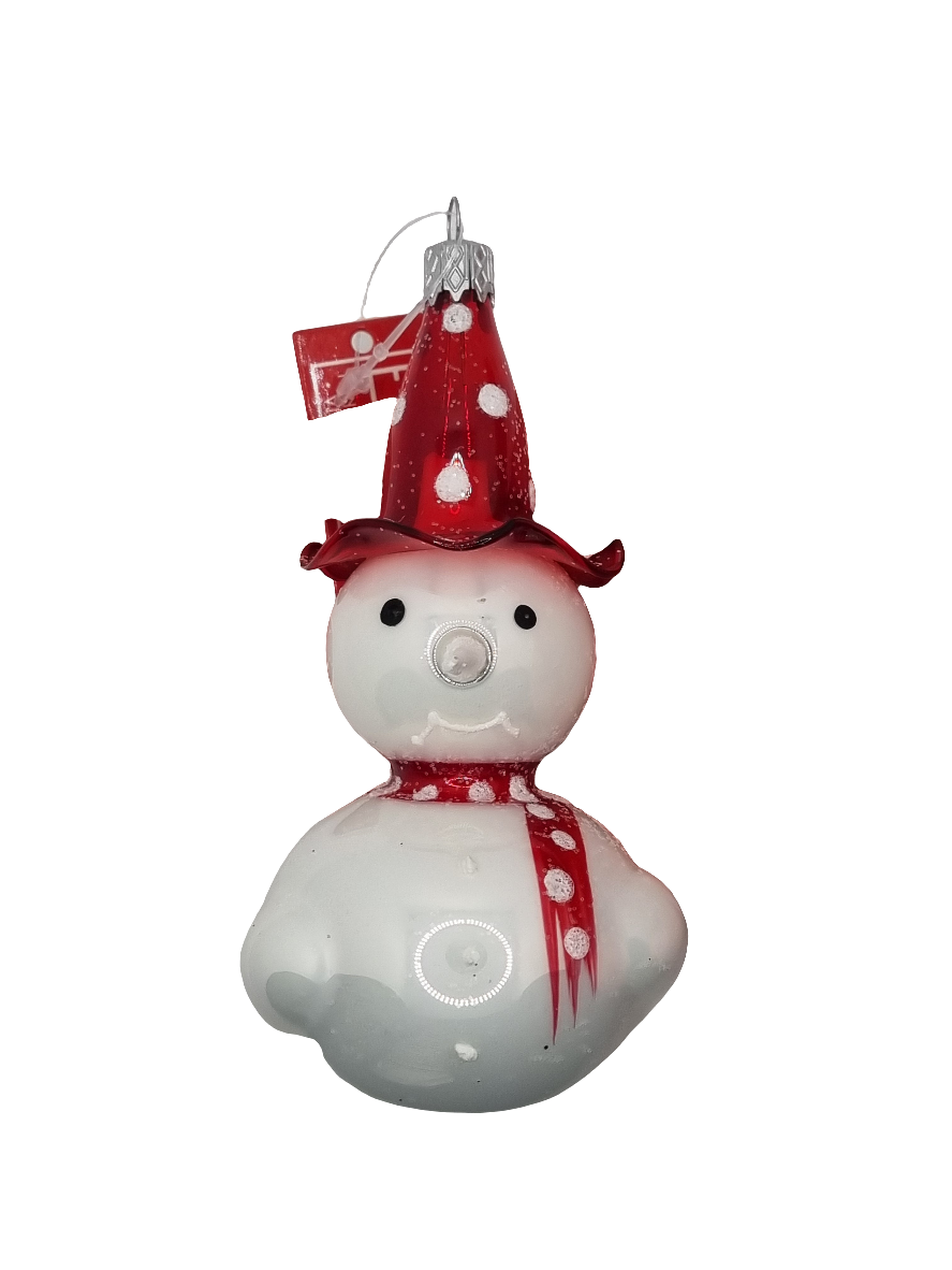 European Glass Christmas ornament of a Snowman with Pointy Carrot Nose & Top Hat (J)