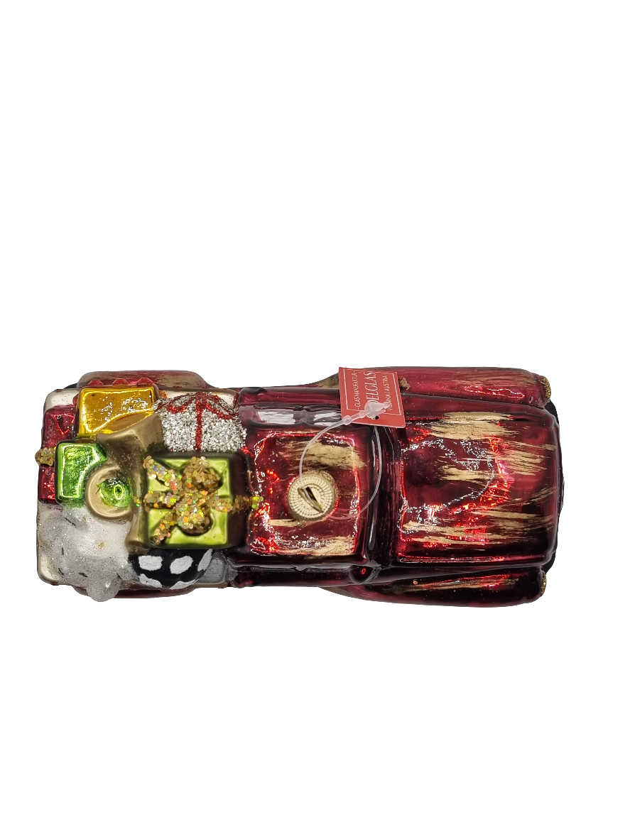 European Glass Christmas ornament of a Ute with Presents (V)