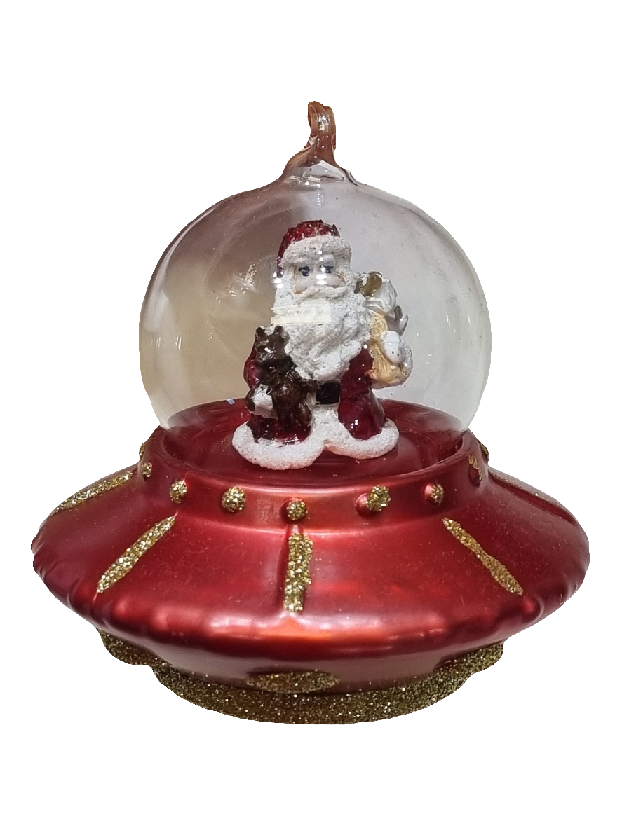 European Glass Christmas ornament of a Santa in UFO (L)