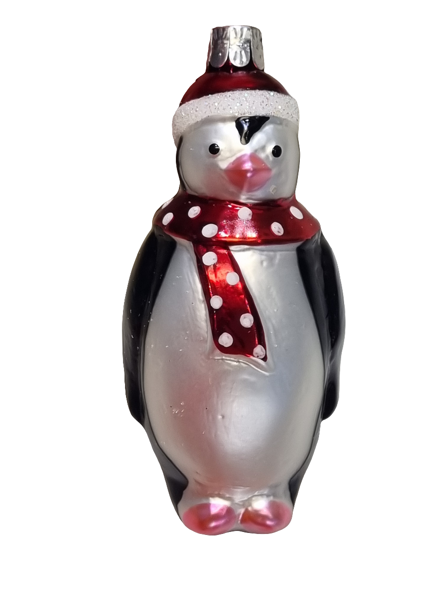 European Glass Christmas ornament of a Penguin with Hat & Scarf (K)