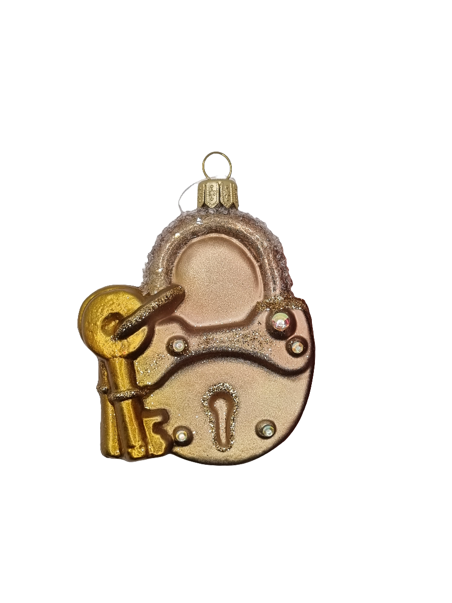 European Glass Christmas ornament of a Lock and Key (T)