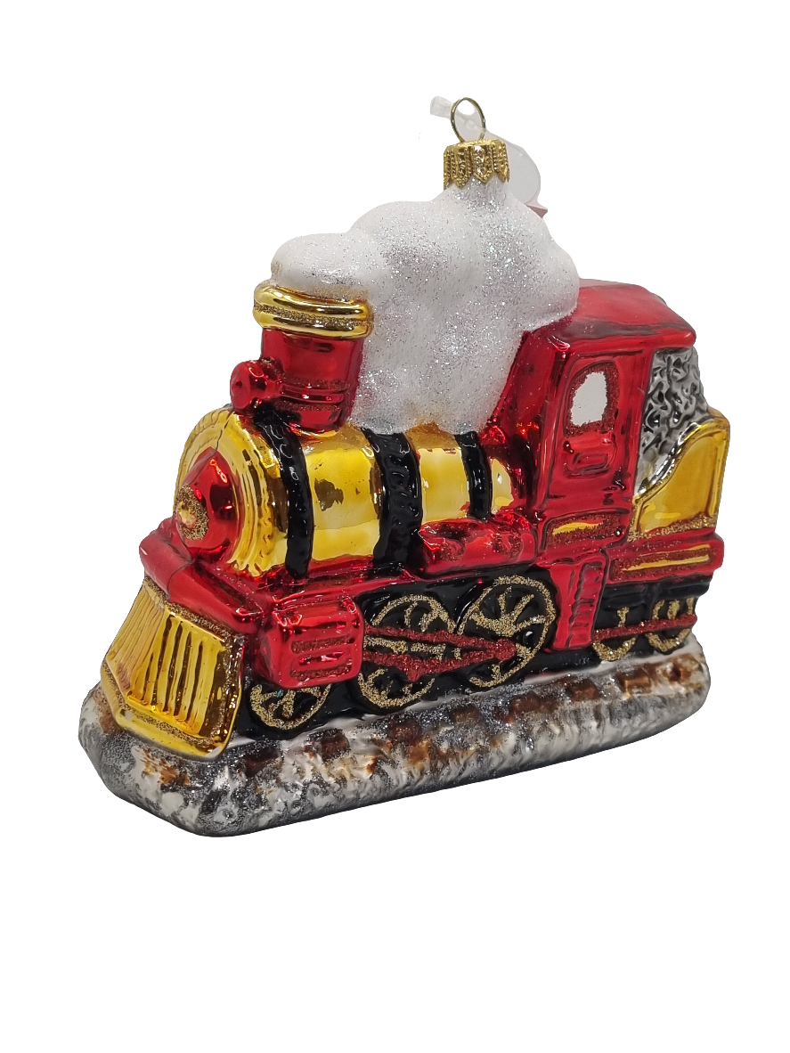 European Glass Christmas ornament of a Train | Red & Gold Steam Train (Y)