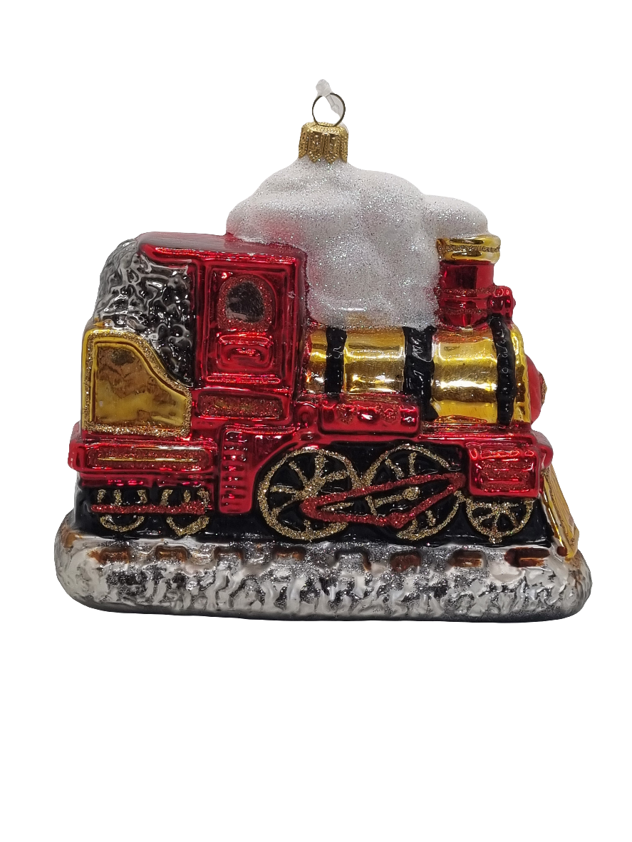 European Glass Christmas ornament of a Train | Red & Gold Steam Train (Y)