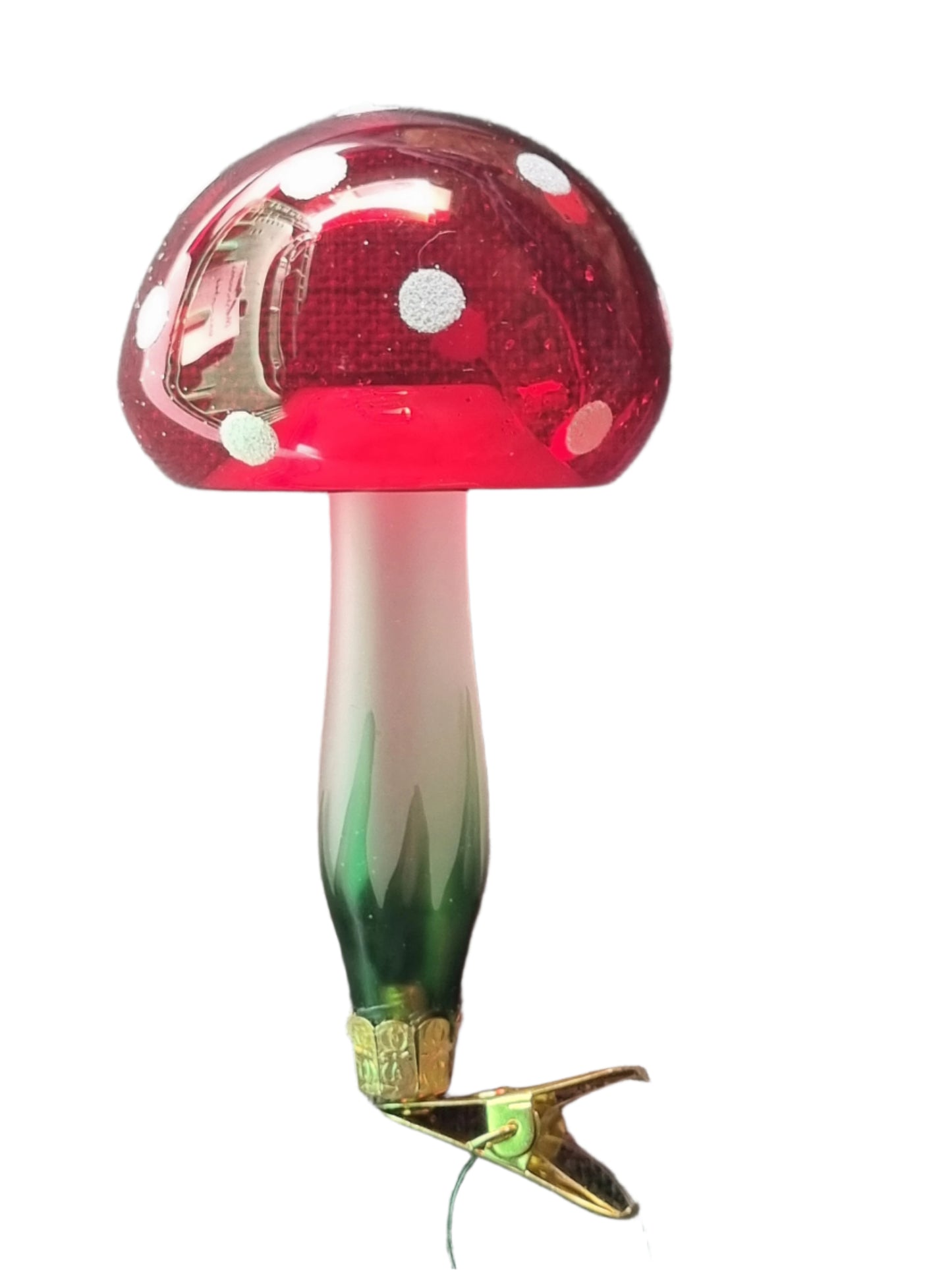 Mushroom | Green Sparkle Grass White Dots on Clip (K)