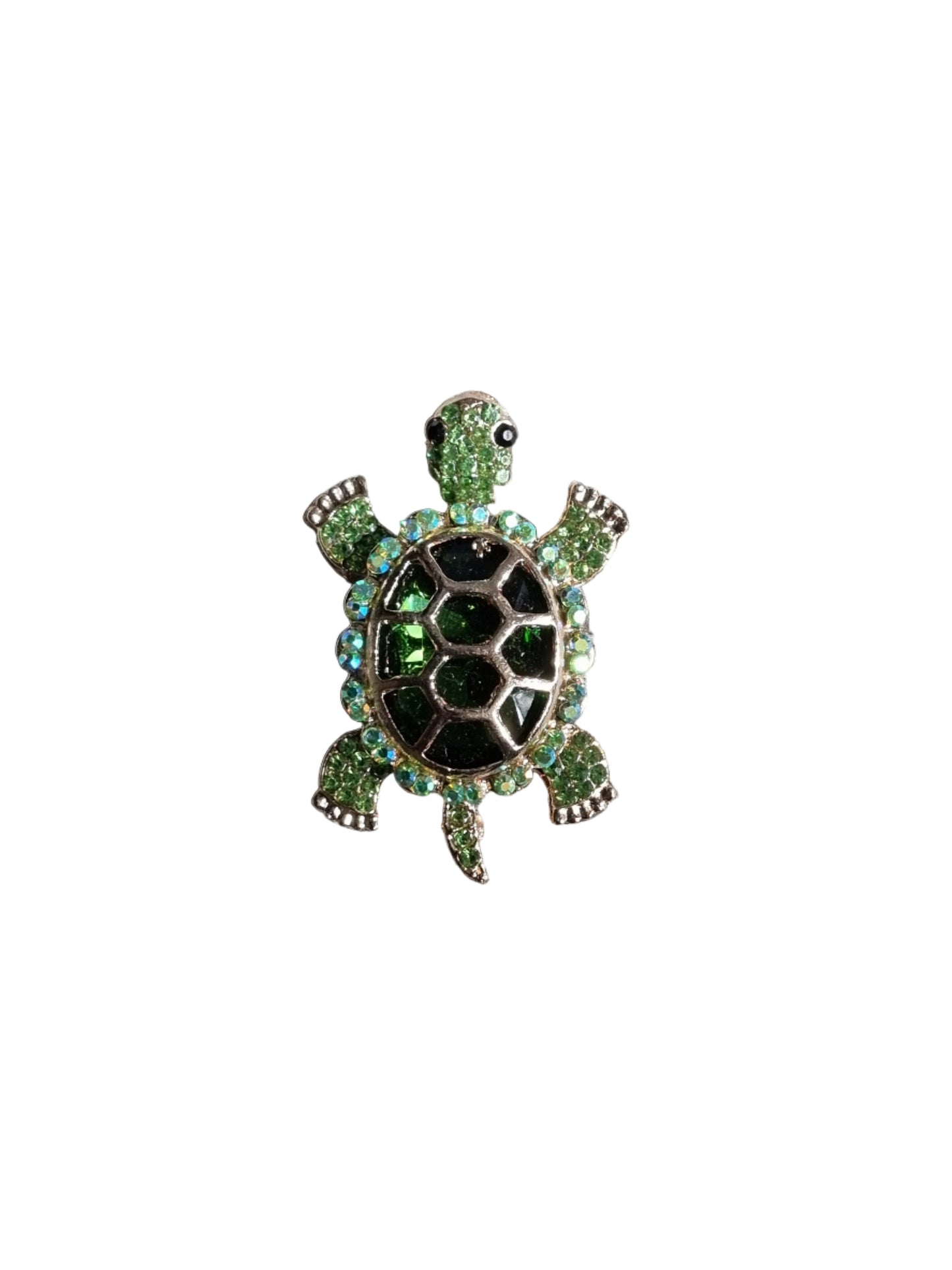 Tortoise-shaped brooch with green gemstones