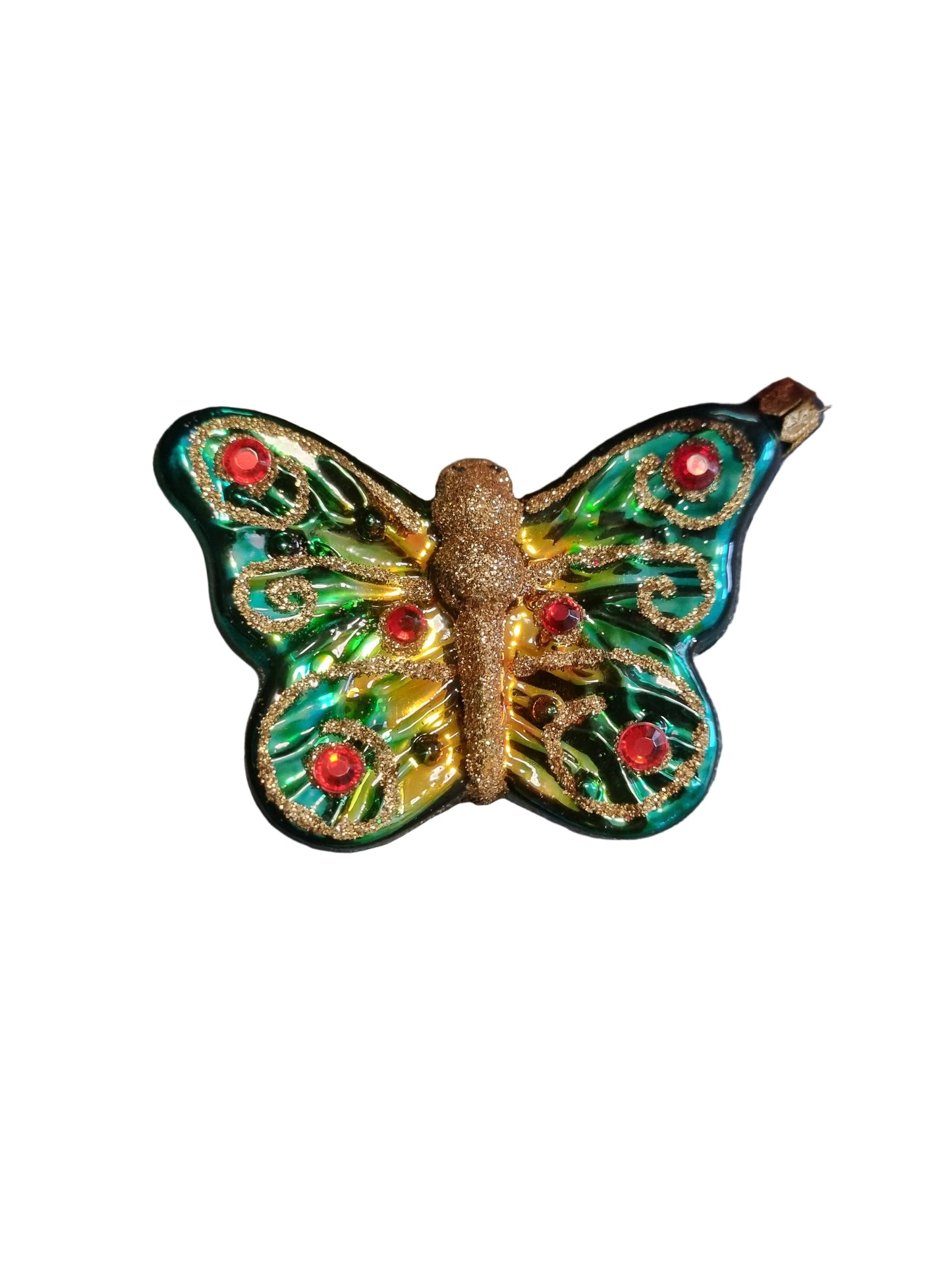 Colorful butterfly-shaped glass Christmas ornament