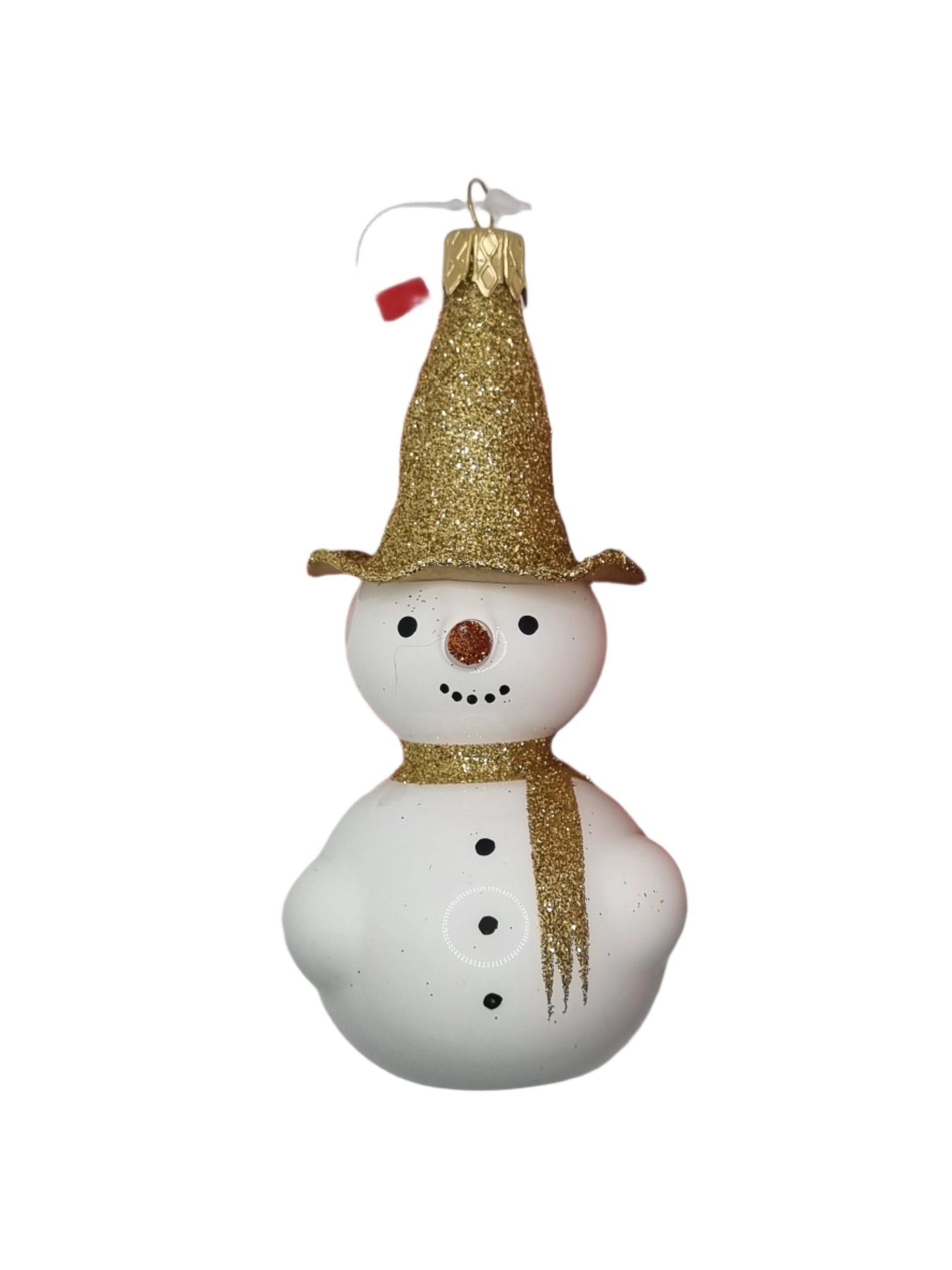 European Glass Christmas ornament of a Snowman with Pointy Carrot Nose & Top Hat (J)
