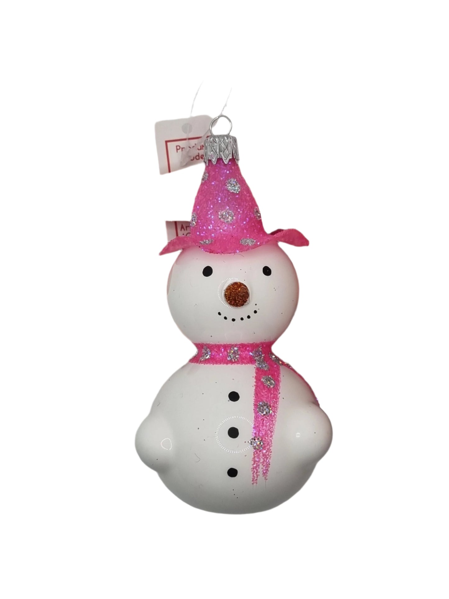 European Glass Christmas ornament of a Snowman with Pointy Carrot Nose & Top Hat (J)