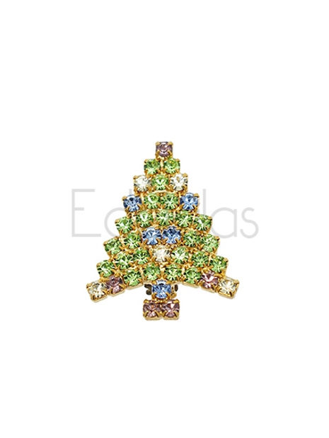 Gold Christmas Tree with Colourful Stones 3cm |  Brooch V