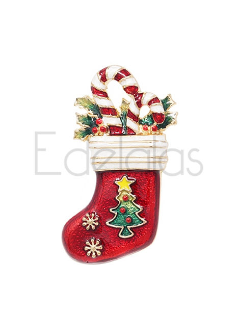 Santa Claus'S Stocking Brooch Gold Filled 4cm
