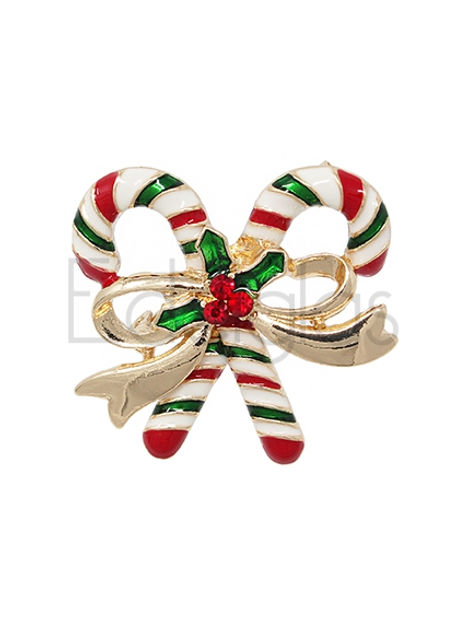 Double Candy Cane Gold with Bow 4cm | Brooch V
