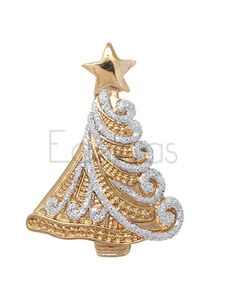 Silver & Gold Christmas Tree with Star 5cm | Brooch V