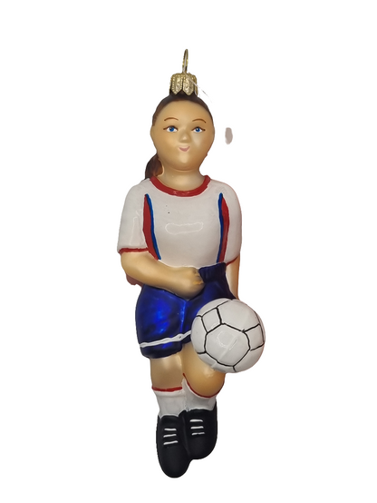 European Glass Christmas ornament of a Football/Soccer Player (W)