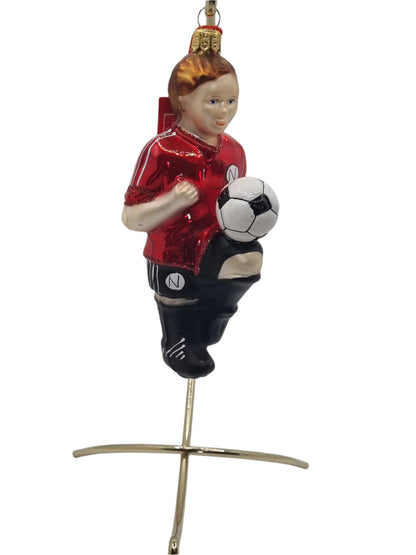 European Glass Christmas ornament of a Football/Soccer Player (W)
