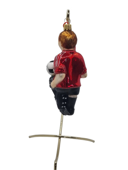 European Glass Christmas ornament of a Football/Soccer Player (W)