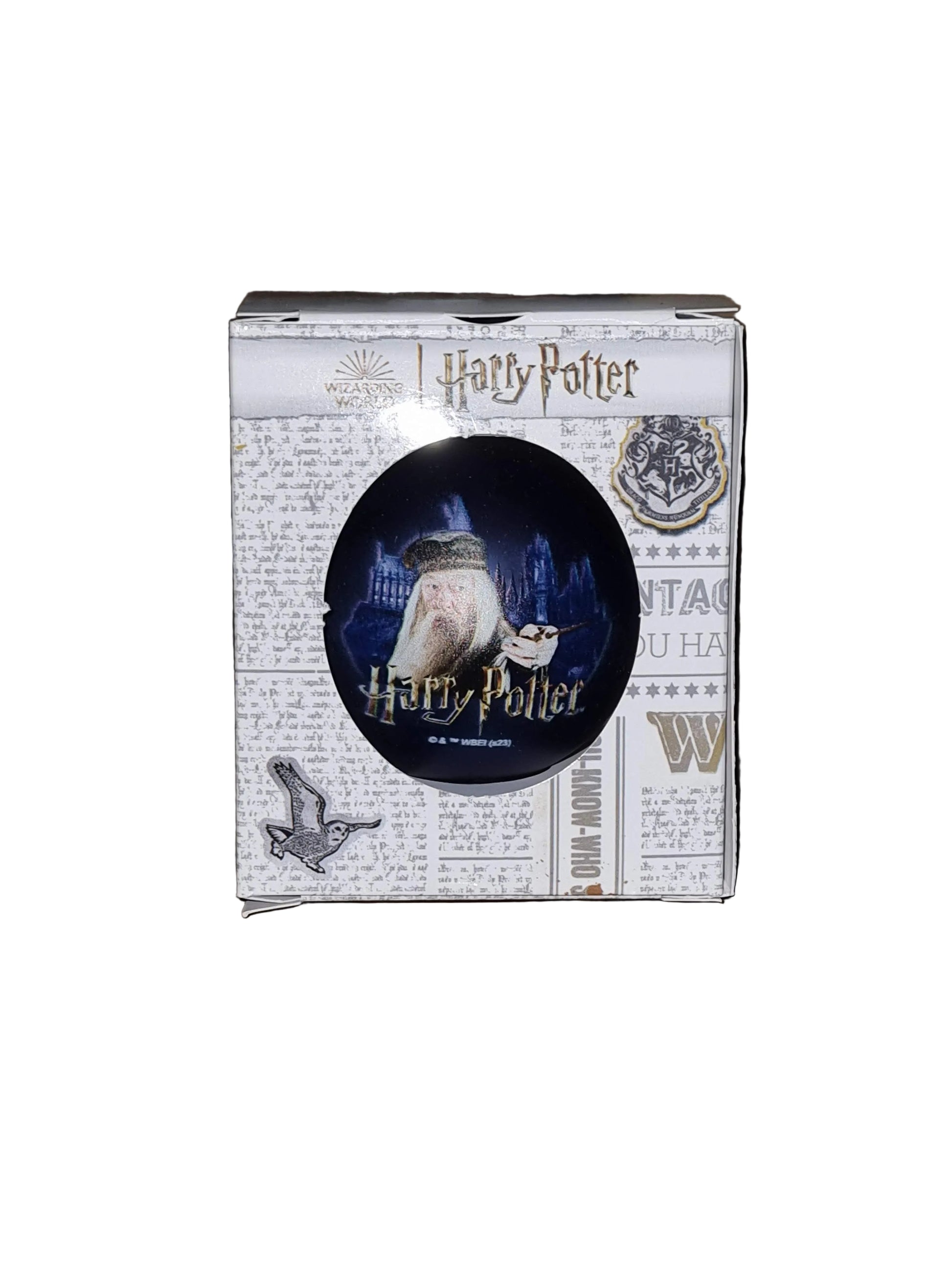 Harry Potter-themed glass Christmas bauble featuring Albus Dumbledore