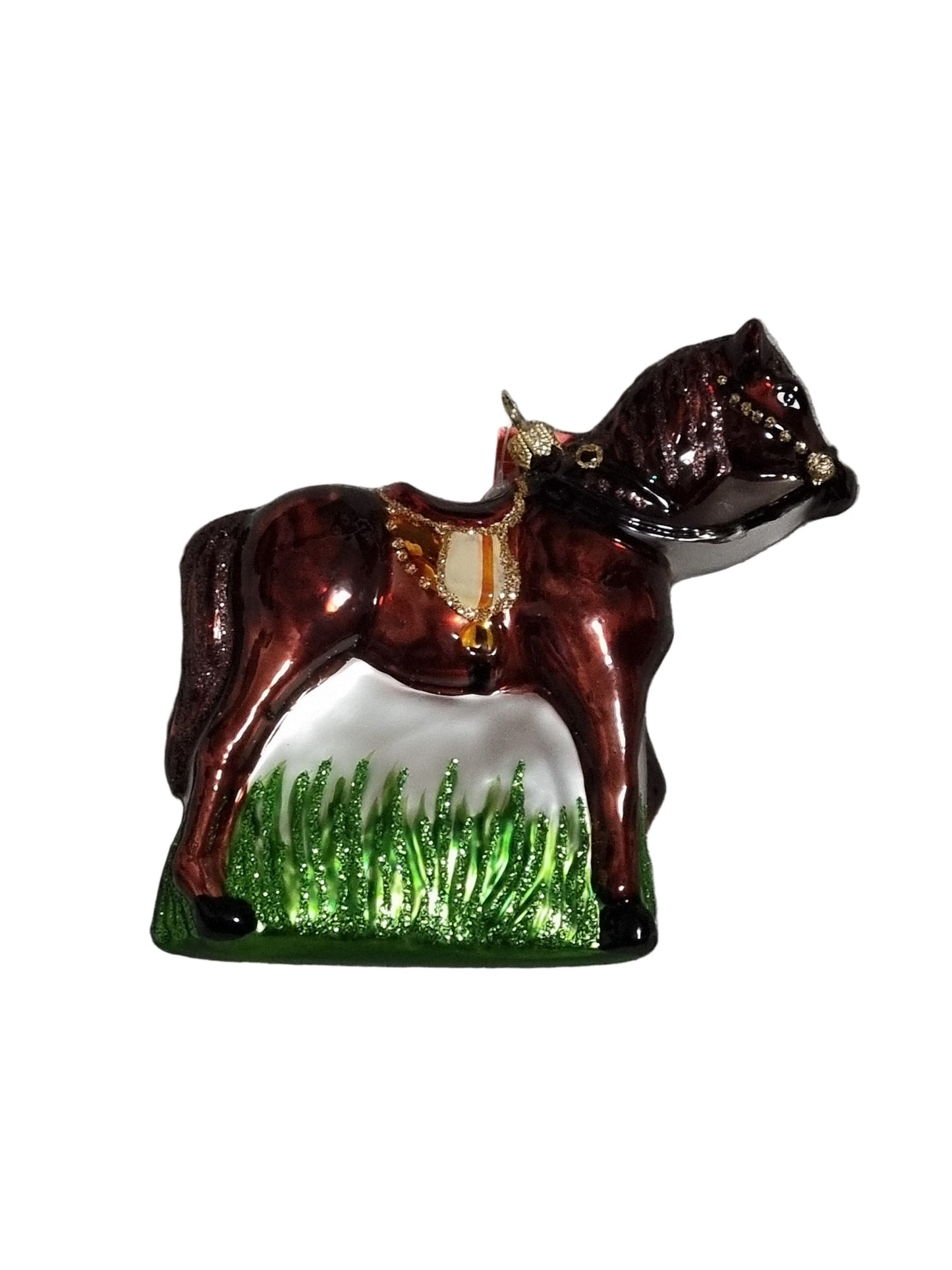 European handmade glass Christmas ornament of a horse