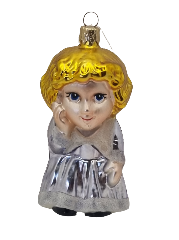 European Glass Christmas ornament of a Child with Ladybird/Ladybug Backpack (G)