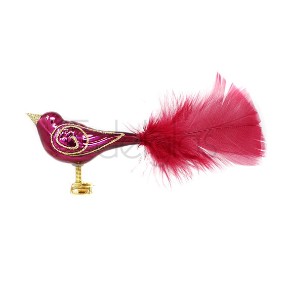 European Glass Christmas ornament of a Birds on Clip (E) | Small Feather Tail