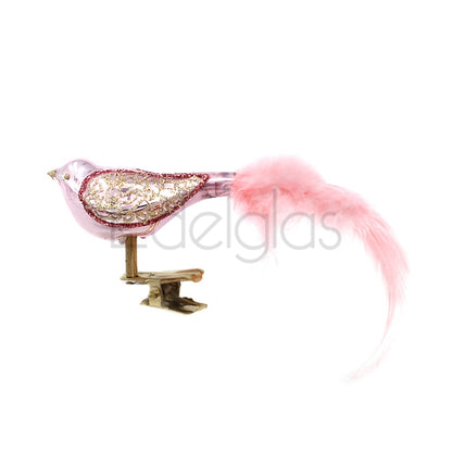 European Glass Christmas ornament of a Birds on Clip (E) | Small Feather Tail