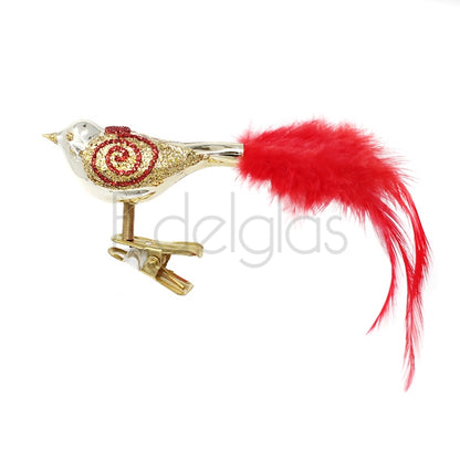 European Glass Christmas ornament of a Birds on Clip (E) | Small Feather Tail