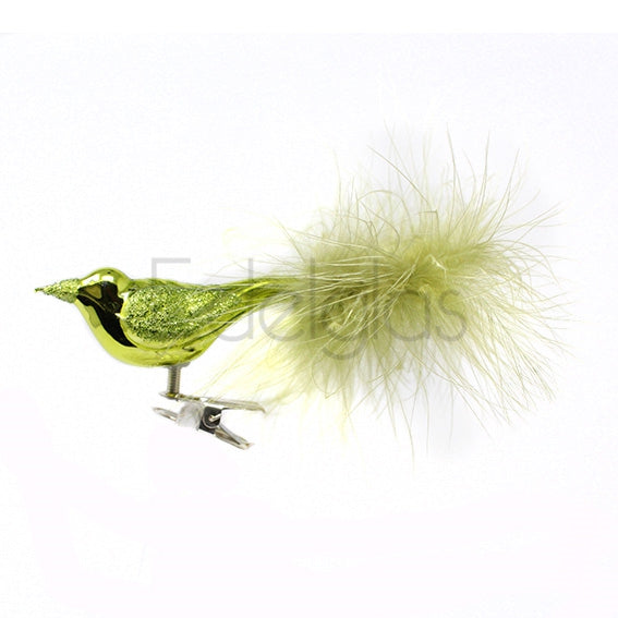European Glass Christmas ornament of a Birds on Clip (E) | Small Feather Tail