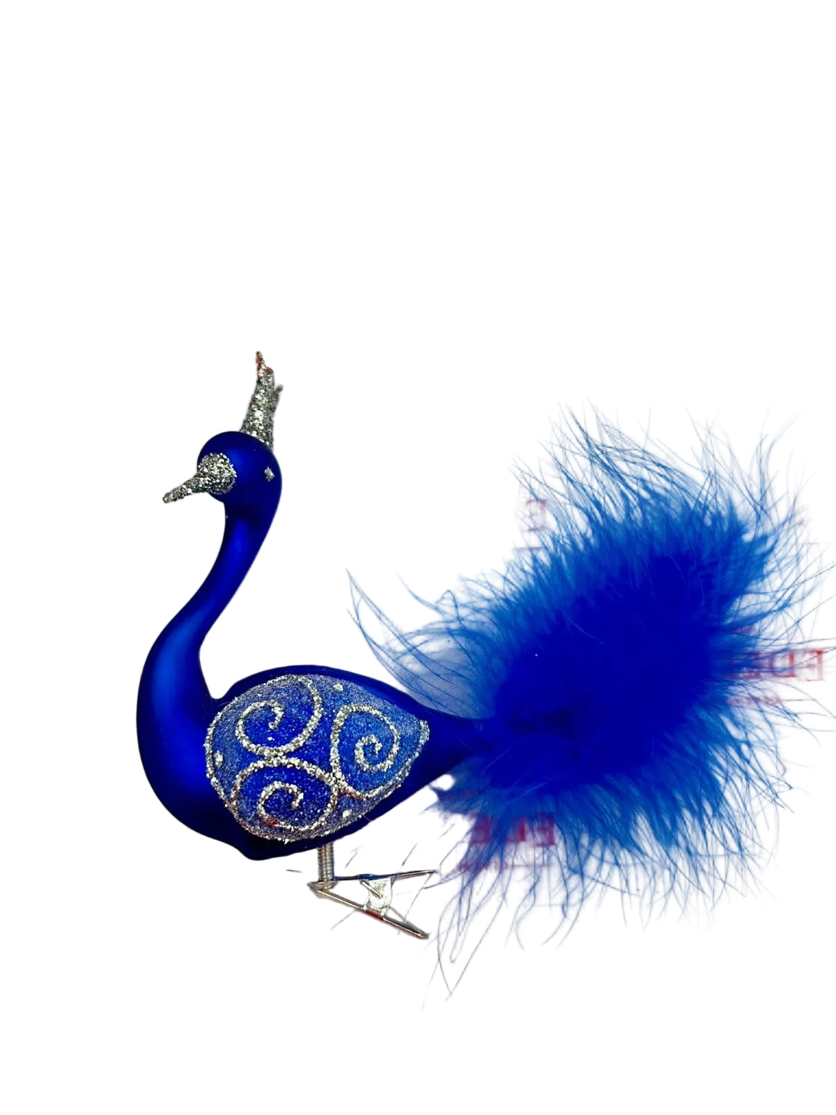 Decorative bird feather ornament on a branded background