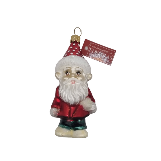 European Glass Christmas ornament of a Gnome with Beard & Spotted Hat (S)