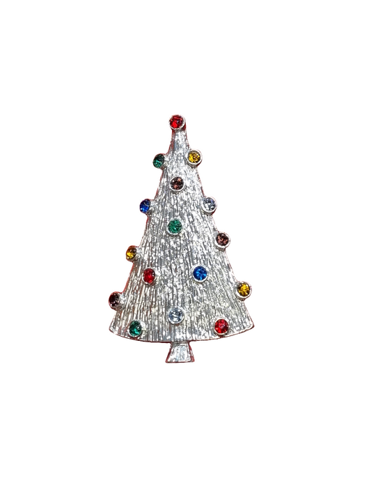 Solid Narrow Christmas Tree with Colourful Crystal Baubles 5cm | Brooch V