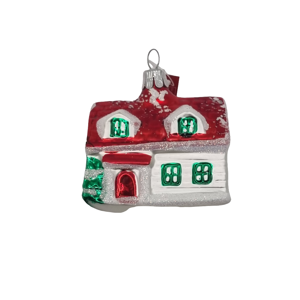 House Red Roof Christmas Tree Red Door (D)