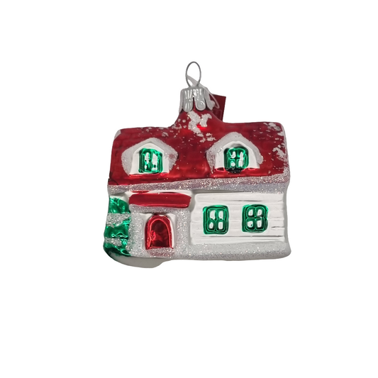 House Red Roof Christmas Tree Red Door (D)
