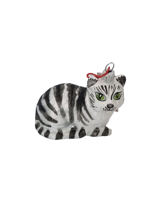 Cat | White with Black Stripes & Green Eyes (P)