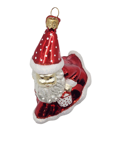 Santa walking striding lantern candy cane (S)